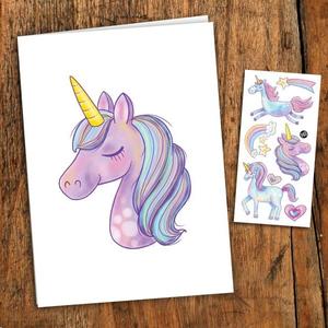 Carte de souhait avec tatouages - Licorne
