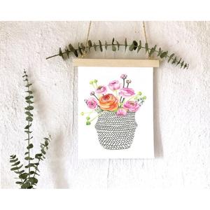 Affiche Panier fleurs renoncules 8X10