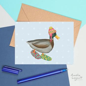 Carte de souhaits de canard en pantouffles