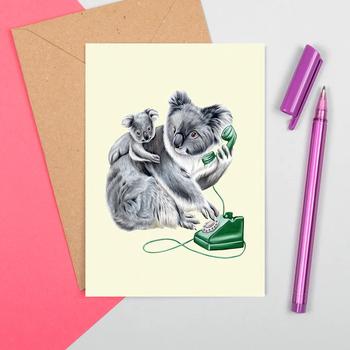 Carte de souhaits de koalas au téléphone