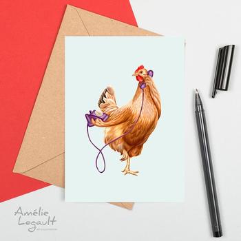 Carte de souhaits de poule au téléphone