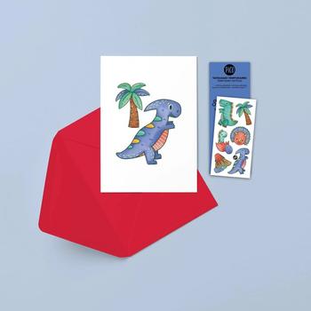 Carte de souhait avec tatouages - Le tyrannosaure et ses amis